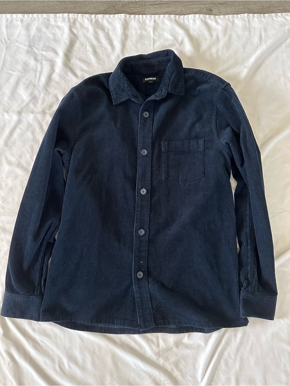 Express Corduroy Button shirt jacket in Navy Blue